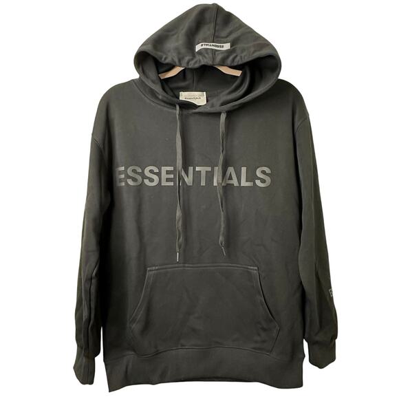 Md NWT Fear of God Essentials Hoodie Black Fleece Pullover Streetwear FOG Luxury - Picture 1 of 9
